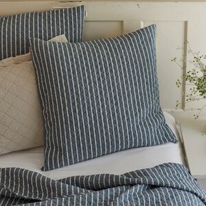 Craft & Forge Hayslip, Indigo Quilted Euro Shams 2 Stripes Blue and White NEW